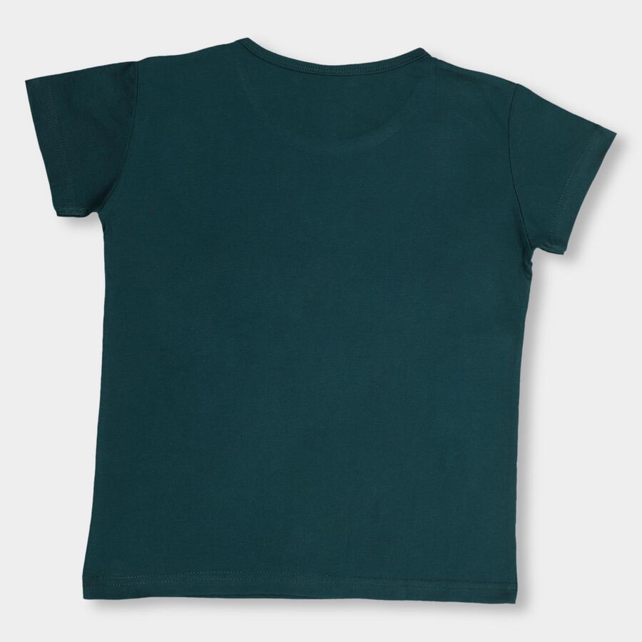 Girls' 100% Cotton T-Shirt, गहरा हरा, large image number null