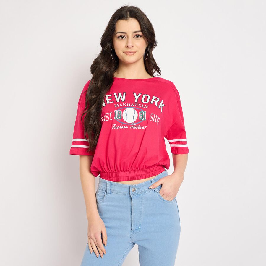Ladies' 100% Cotton Crop  Top, गुलाबी, large image number null