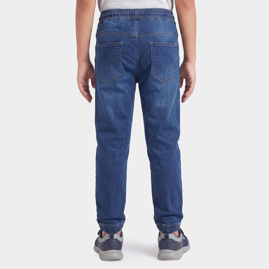Boys Blue Jogger Fit Washed Jeans, मध्यम नीला, large