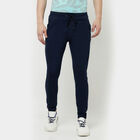 Solid Jogger Slim Fit Casual Trousers, Navy Blue, small image number null