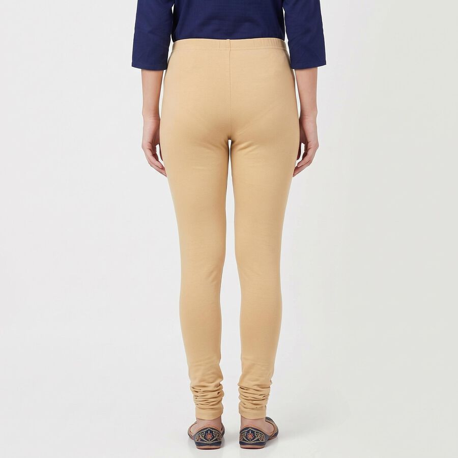 Women's Beige Cotton Blend Elastic Waist Slim Fit Churidar, खाकी, large