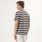 Men's Brown Round Neck Horizontal Striped T-Shirt, Brown, small