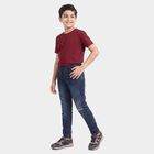 Boys' Blue Slim Fit Printed Jeans, Mid Blue, small