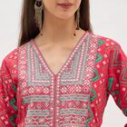 Women's Bright Crimson Red Embroidered Ethnic Set, Fuchsia, small image number null