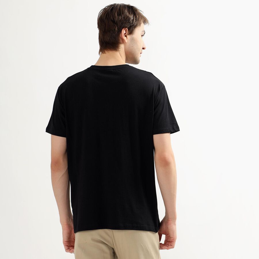 Men's Jet Black Cotton Round Neck Casual T-Shirt, Black, large image number null