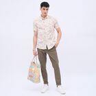 Men's Olive Green Slim Fit Printed Casual Trousers, Olive, small image number null