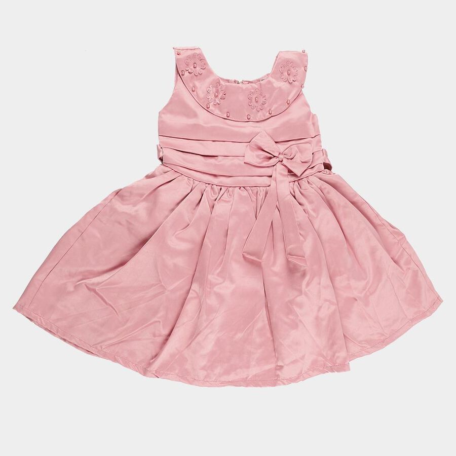 Girls' Soft Pink Floral Embellished Sleeveless Party Frock, Pink, large image number null
