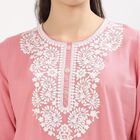 Women's Light Pink Round Neck Embroidered Kurti, Purple, small image number null