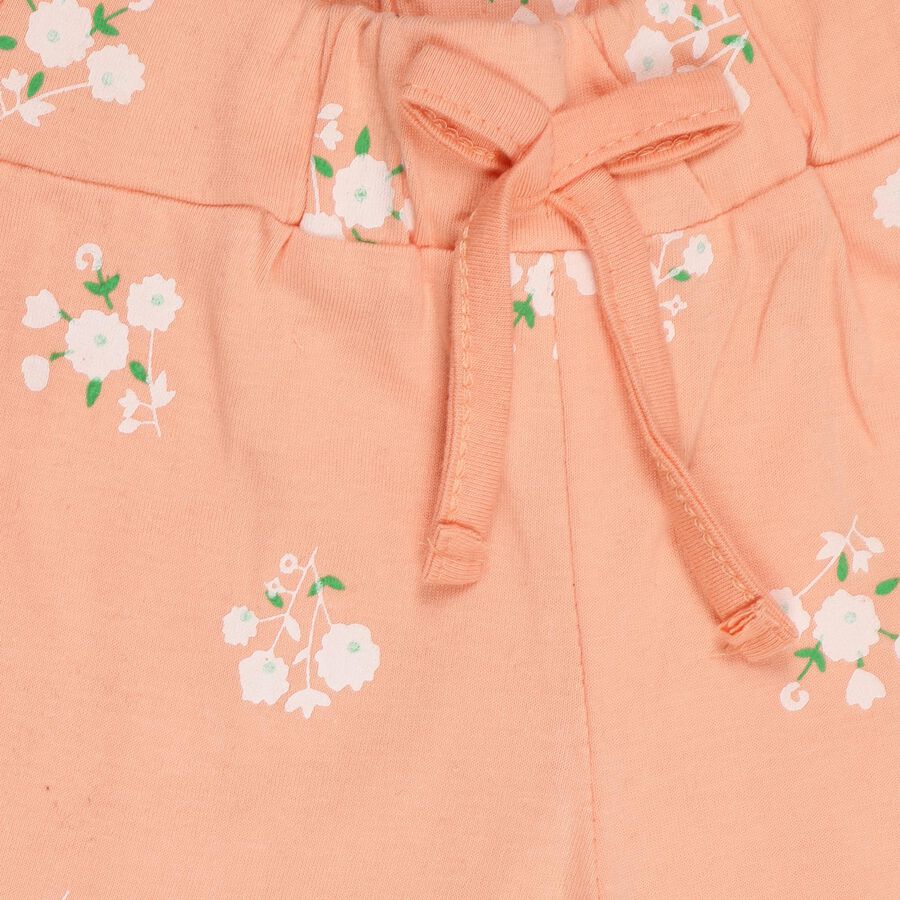 Girls' Peach Floral Printed Pull-Up Shorts, पीच, large image number null