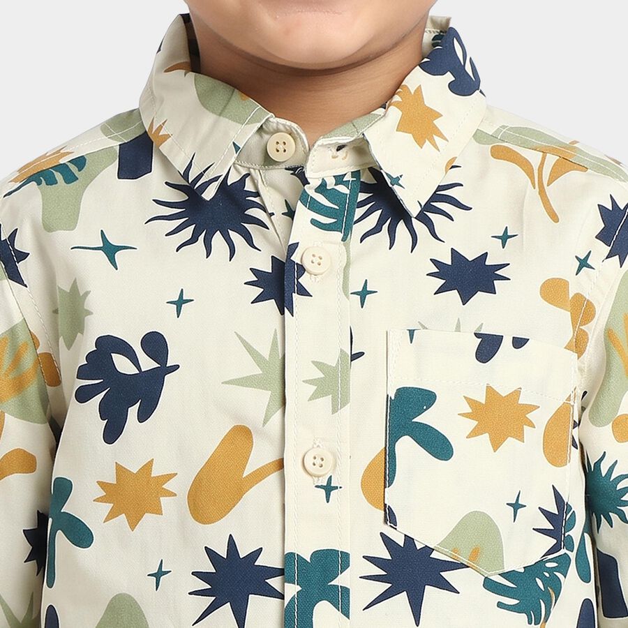 Boys Cream Cotton Long Sleeve Collar Shirt, ऑफ व्हाइट, large