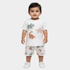 Infants' White Cotton Round Neck Printed Baba Suit, ऑफ व्हाइट, small