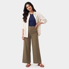 Women's Olive Green Wide-Leg Flat-Front Trousers, Olive, small