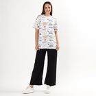 Women's White Cotton Round Neck Casual Printed T-Shirt, सफ़ेद, small image number null