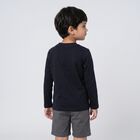 Boys Navy Blue Cotton Blend Crew Neck Regular T-Shirt, Navy Blue, small