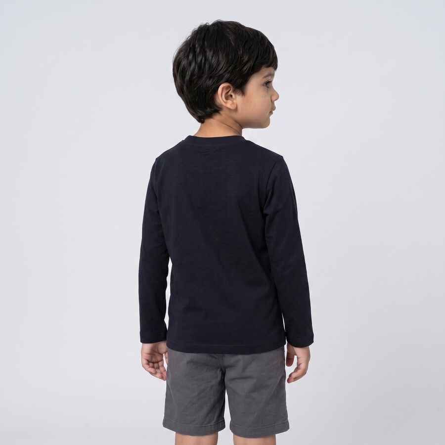 Boys Navy Blue Cotton Blend Crew Neck Regular T-Shirt, Navy Blue, large
