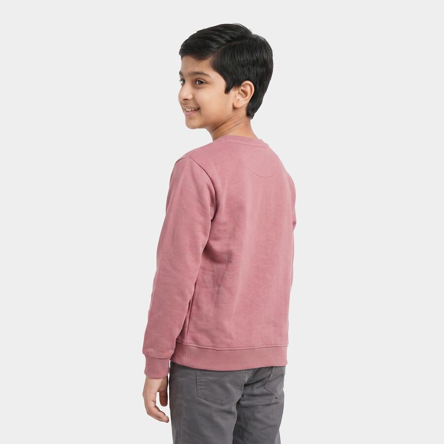Boys' Pink Crew Neck Graphic Print Sweatshirt, गुलाबी, large