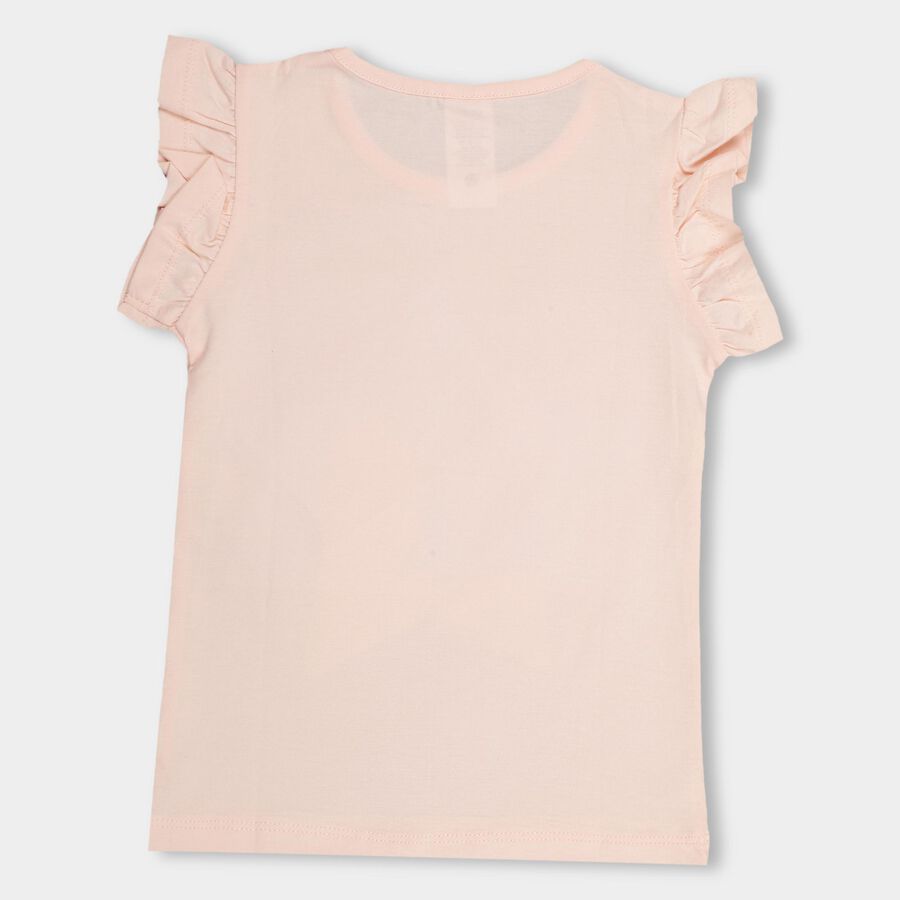 Girls' Light Pink Cotton Round Neck Casual T-Shirt, Light Pink, large