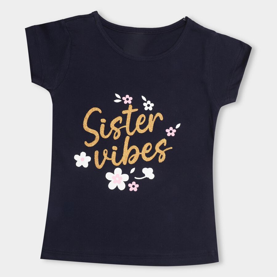 Sister Vibes Navy Blue Girls' T-Shirt, Navy Blue, large image number null