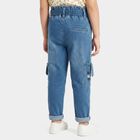 Girls' Light Blue Cargo Fit Tie-Up Waist Jeans, Light Blue, small