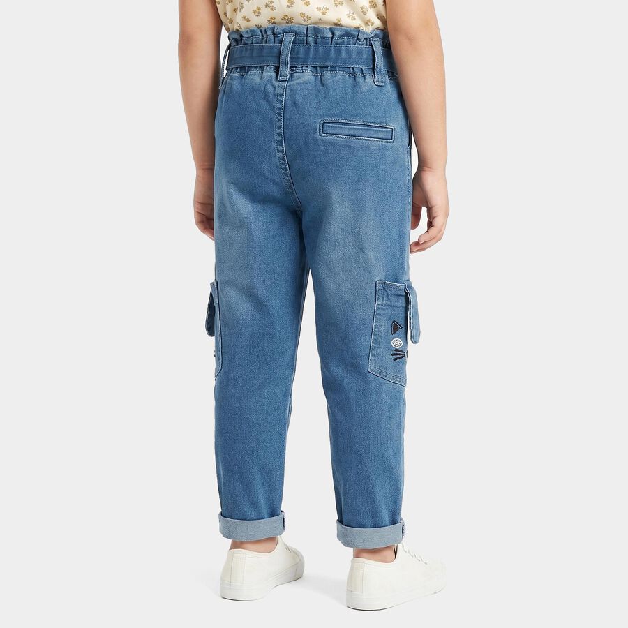Girls' Light Blue Cargo Fit Tie-Up Waist Jeans, Light Blue, large