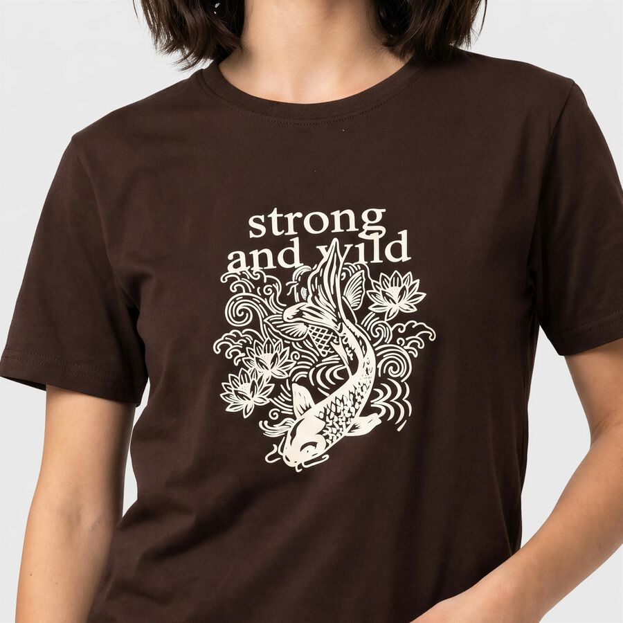 Women's Brown Round Neck Regular Graphic Print T-Shirt, भूरा, large