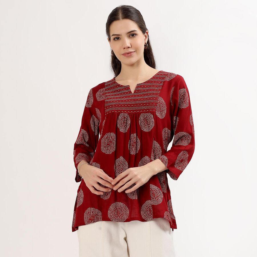 Women's Maroon Notch Neck Embroidered Kurti, Maroon, large image number null