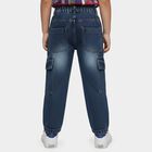 Boys' Dark Blue Regular Fit Graffiti Printed Cargo Jeans, मध्यम नीला, small