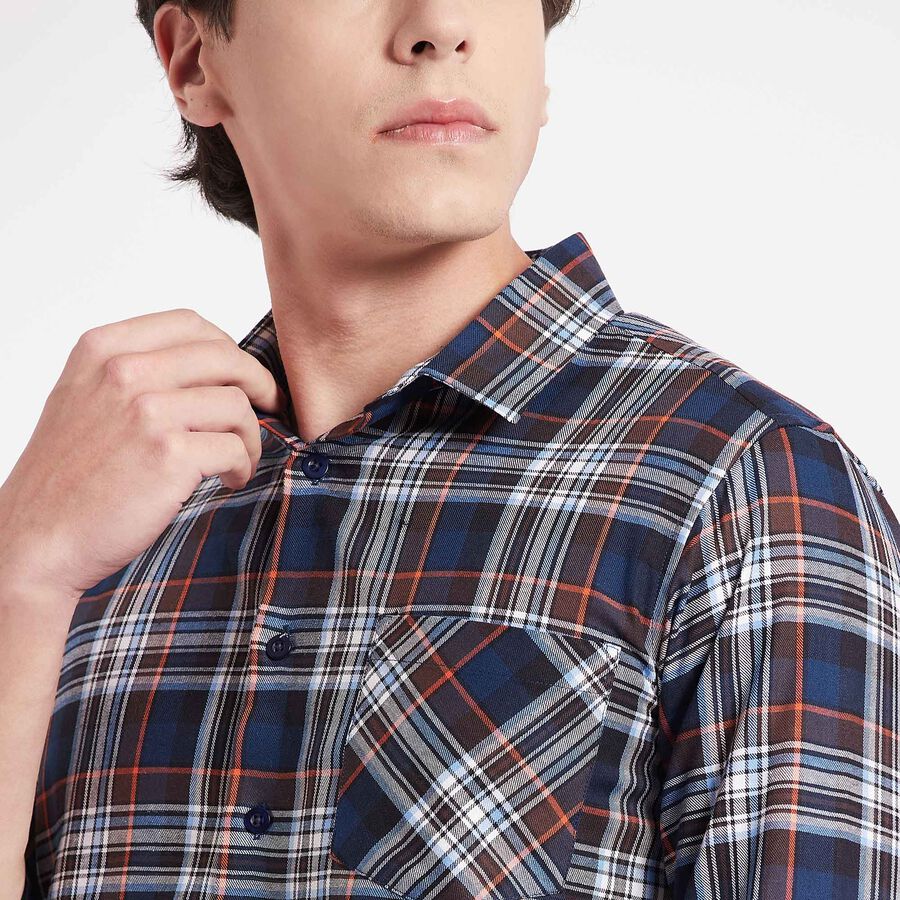 Cotton Checks Casual Shirt, Dark Blue, large image number null