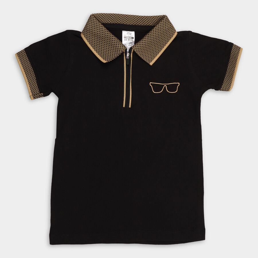 Boys' 100% Cotton Half Sleeves T-Shirt, काला, large image number null