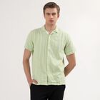 Men's Light Green Cotton Half Sleeve Cuban Collar Casual Shirt, हल्का हरा, small