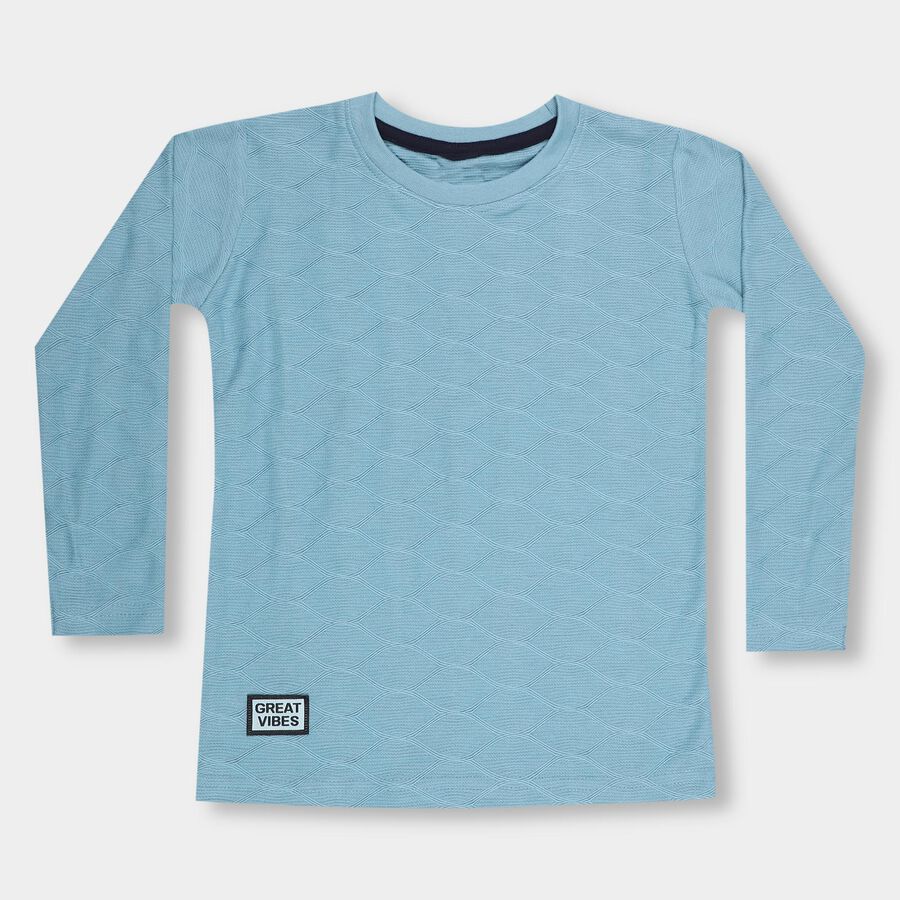 Boys Light Blue Crew Neck Casual T-Shirt, Mid Blue, large image number null