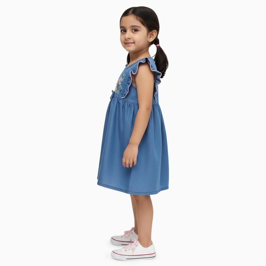 Girls' Cotton Blend Casual Frock, Mid Blue, large