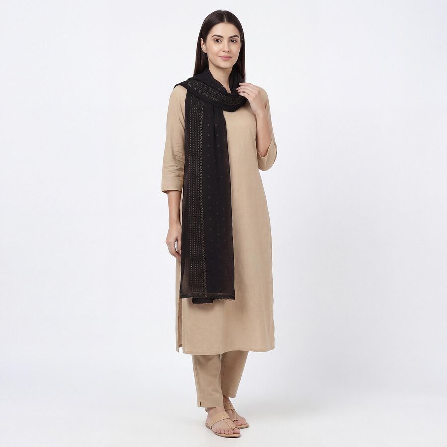 Women's Black Cotton Blend Embroidered Dupatta, Black, large