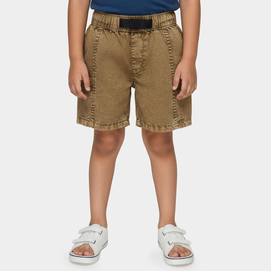 Boys' Brown Cotton Elastic Waist Bermuda Shorts, Khaki, large
