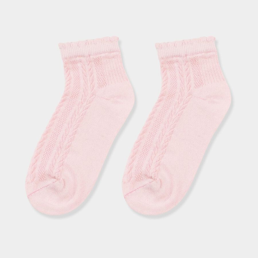 Girls' Soft Pastel Pink and Light Mint Green Regular Fit Cable Knit Ankle Socks Pack of 2, Light Green, large image number null
