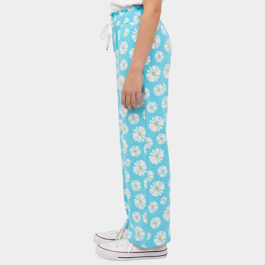 Girls' Light Green Straight Fit Floral Printed Cotton Blend Pyjama, हल्का हरा, large