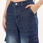 Women's Stonewashed Blue Wide-Leg Cargo Jeans, Dark Blue, small image number null