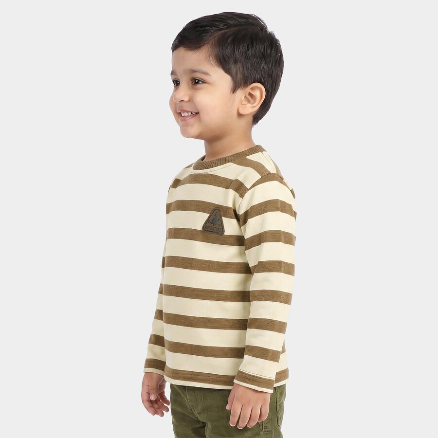 Boys' Brown Crew Neck Striped Pullover, Brown, large