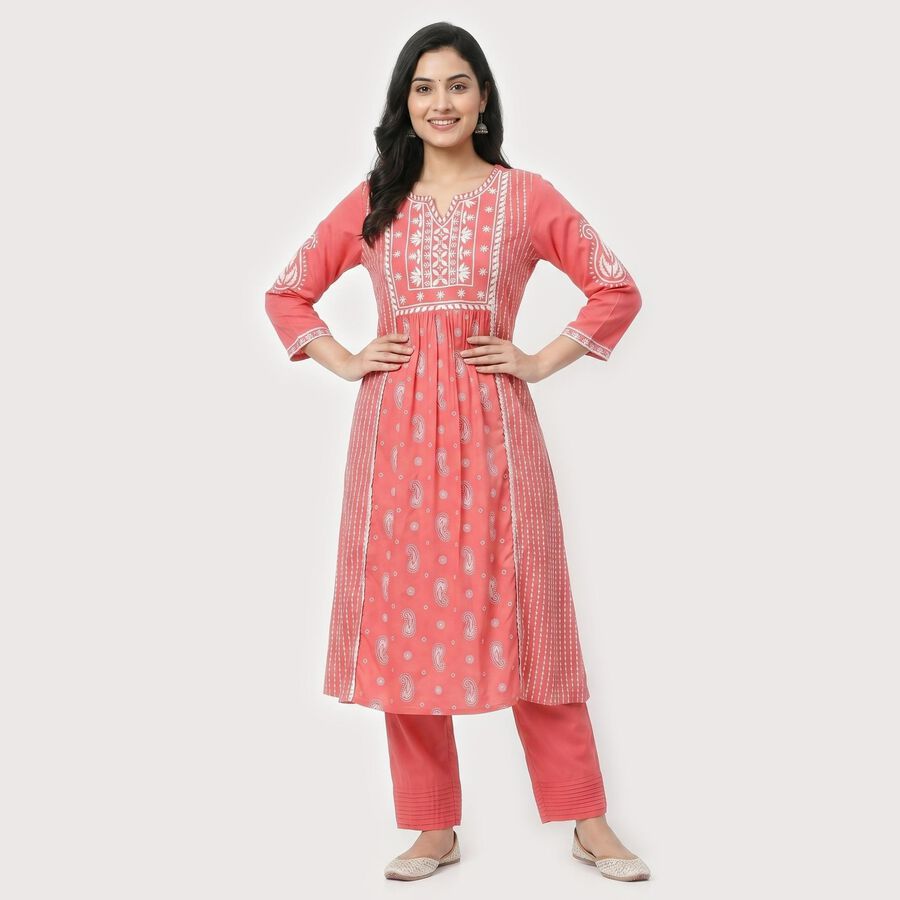 Women's Light Pink Floral Printed Ethnic Set, Light Pink, large