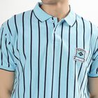 Men's Light Blue Polo Neck Striped T-Shirt, हल्का नीला, small image number null