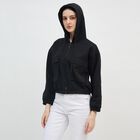 Women's Jet Black Hooded Relaxed Fit Sweatshirt, काला, small image number null