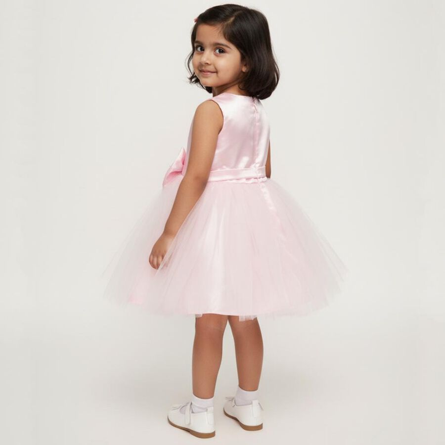 Girls' Light Pink Sleeveless Bow Party Frock, हल्का गुलाबी, large image number null