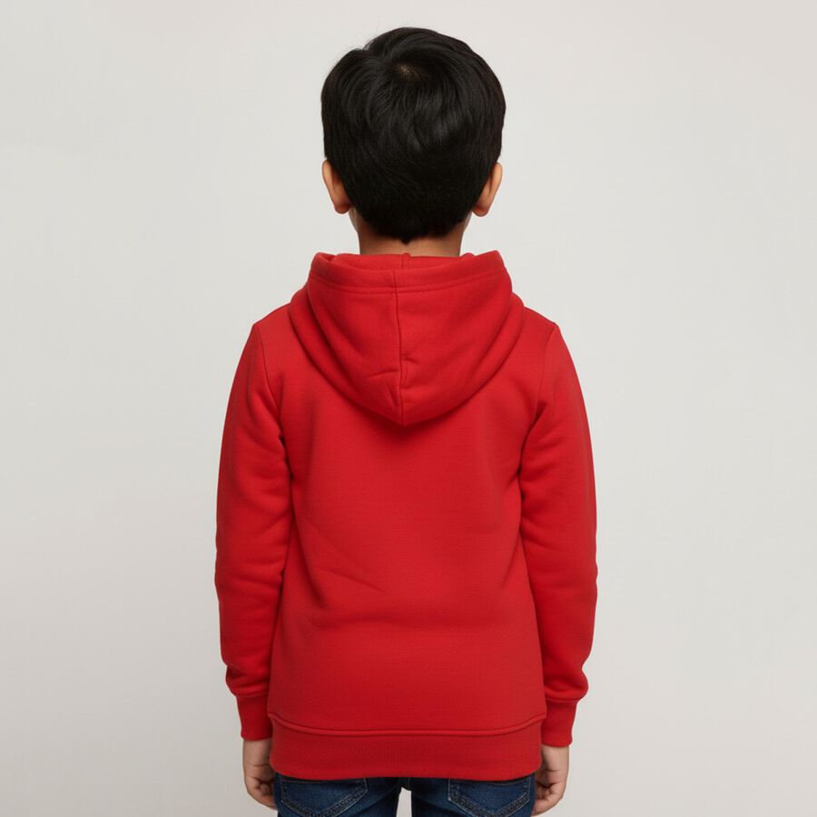 Boys Bright Cherry Red Hooded Neck Casual Sweatshirt, लाल, large image number null