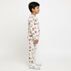 Boys' White Cotton Round Neck Cartoon Printed Baba Suit, सफ़ेद, small image number null