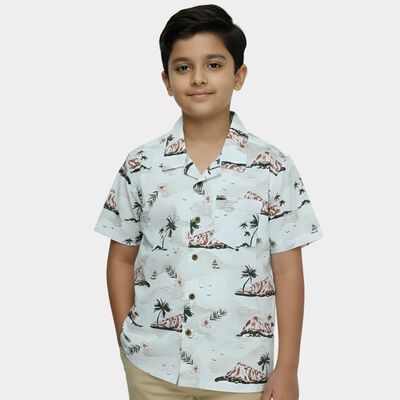 Boys' Peach Cotton Half Sleeve Cuban Collar Casual Shirt