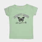 Girls' Mint Round Neck Graphic Printed T-Shirt, हल्का हरा, small