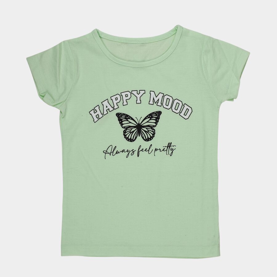 Girls' Mint Round Neck Graphic Printed T-Shirt, हल्का हरा, large