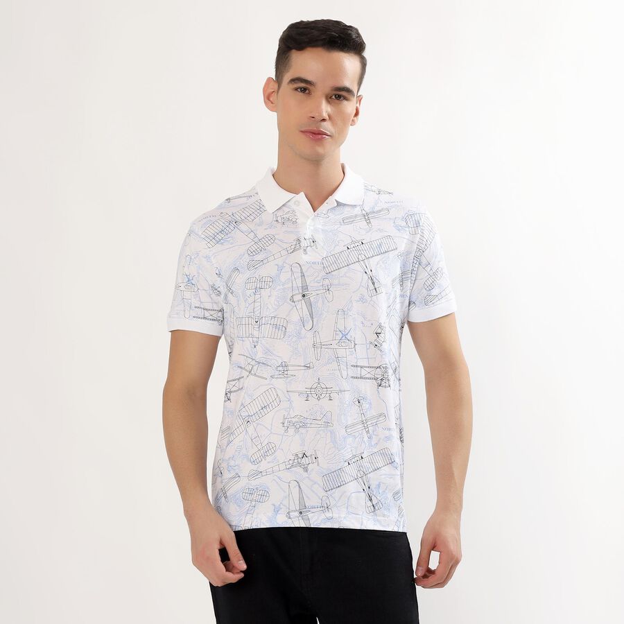 Men's White Cotton Polo Collar Casual T-Shirt , White, large image number null