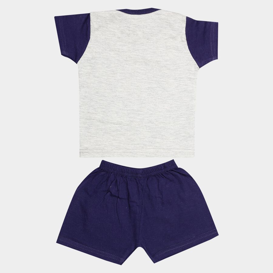 Infants Cotton Printed Baba Suit, Navy Blue, large image number null