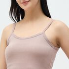 Women's Brown Cotton Scoop Neck Minimalist Slip, Brown, small